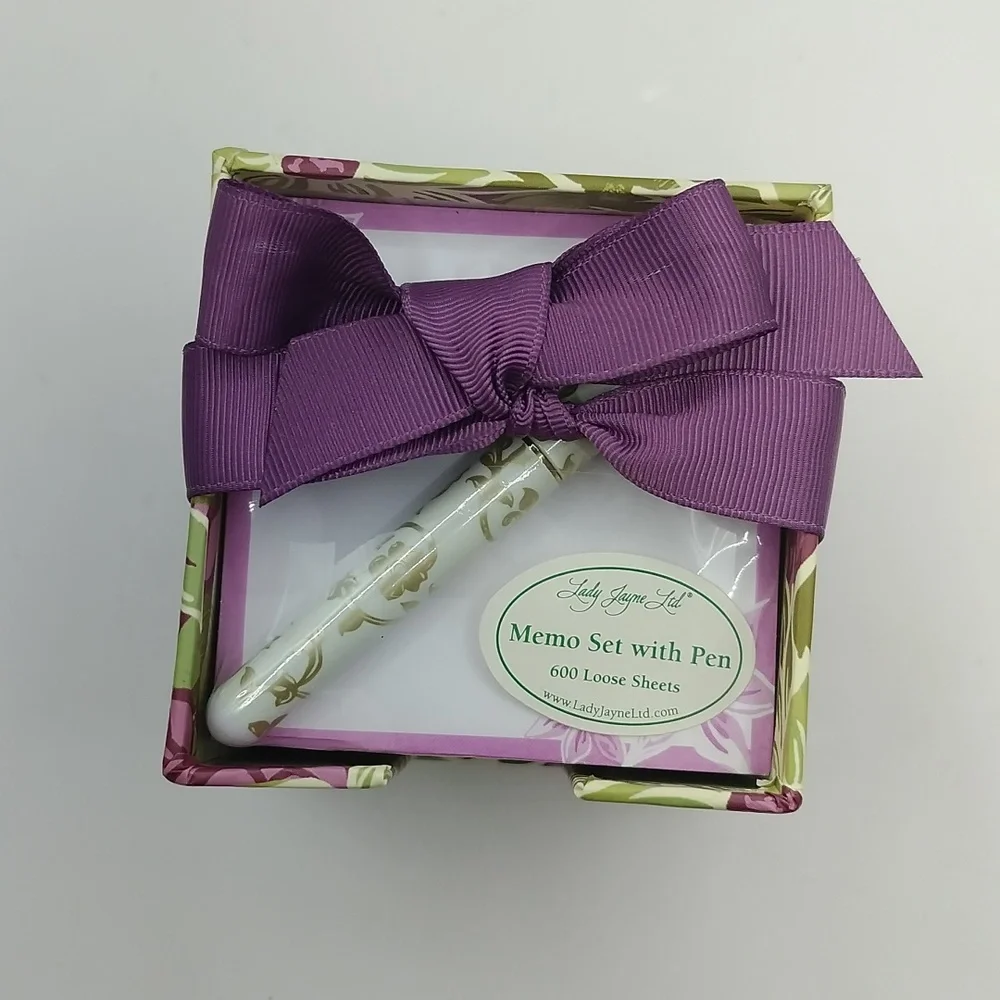 Lady Jayne Ltd. Purple Floral Memo Stationery Desk Set 2012 *Pen Ink Untested*